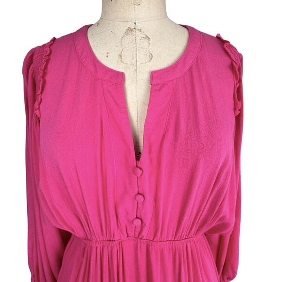 Umgee Women Tiered Midi Dress L Pink Balloon Sleeve Peasant Boho Cottagecore - Picture 5 of 16